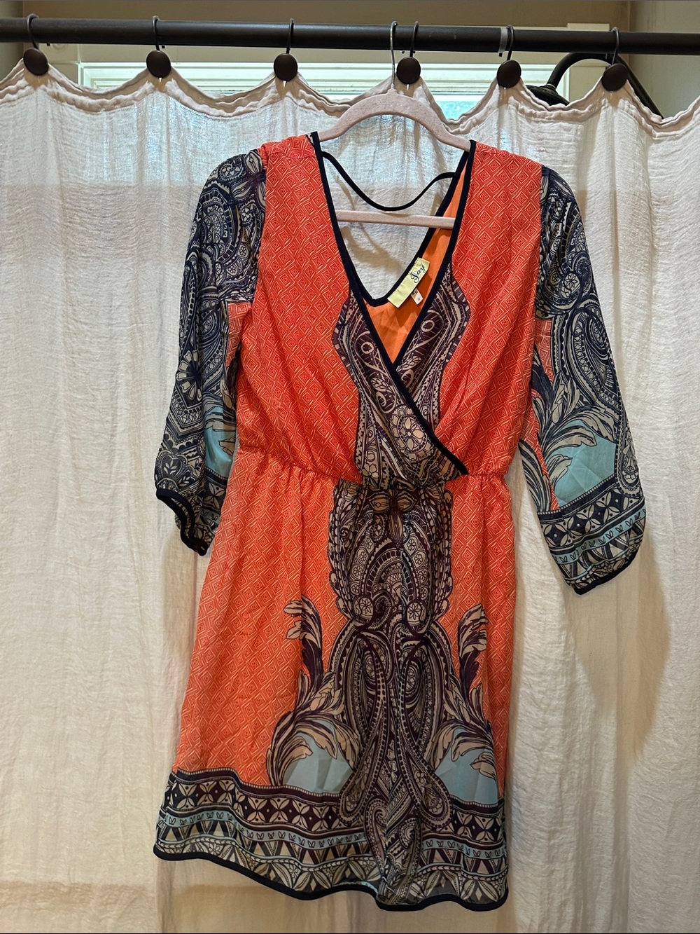 ALI & JAY Orange and Navy V-Neck Wrap Top with Script Tag